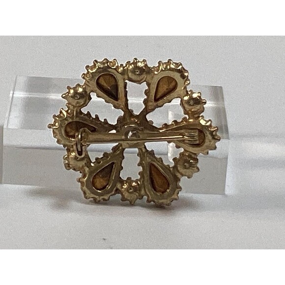 Rhinestone Vintage Brooch Pin Pear and Round Stones Round Flower 1.5in - Picture 5 of 5
